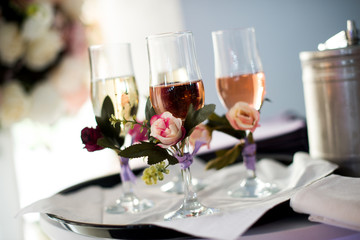 Sparkling wine glasses on a table