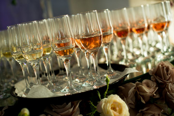 Sparkling wine glasses on a table