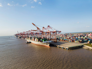 Fototapeta na wymiar Container terminal handling area,aerial view