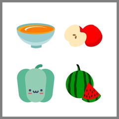 4 vegetarian icon. Vector illustration vegetarian set. apple and watermelon icons for vegetarian works