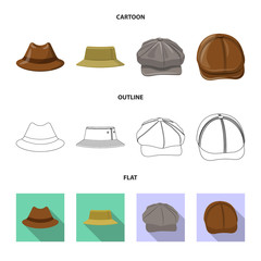 Isolated object of headgear and cap symbol. Collection of headgear and accessory vector icon for stock.