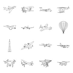 Vector illustration of plane and transport logo. Set of plane and sky stock symbol for web.