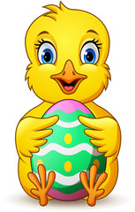 cartoon little chick holding easter egg