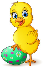 cartoon little chick with easter egg