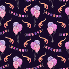 Watercolor Seamless pattern with holiday decorations.