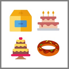 4 birthday icon. Vector illustration birthday set. box and wedding cake icons for birthday works