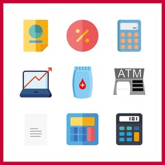9 account icon. Vector illustration account set. calculator and percentage icons for account works
