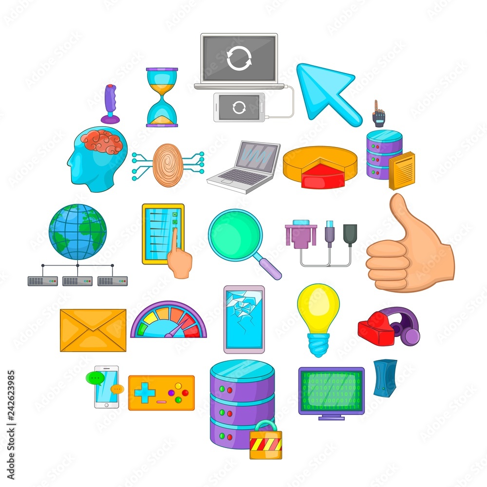 Poster computer game icons set. cartoon set of 25 computer game vector icons for web isolated on white back
