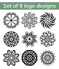 Logo templates for spa and yoga center. Mandala set. Indian antistress medallion. Collection of relax symbols. Abstract henna flower icon