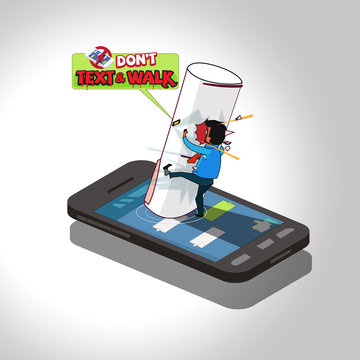 Man Texting on Phone and get hit accident, Do not Texting While Walking Accidents - vector illustration