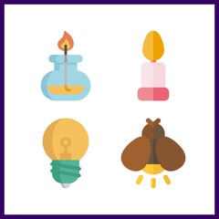 4 glowing icon. Vector illustration glowing set. candle and burner icons for glowing works