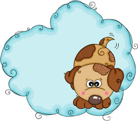 Background tag label blue with brown dog

