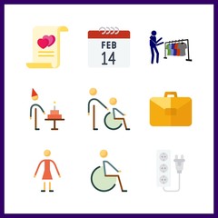 9 happy icon. Vector illustration happy set. marriage and socket icons for happy works