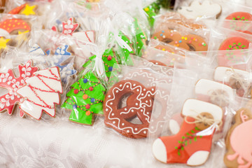 Gingerbread cookies on the Christmas fair, packed