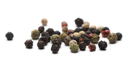 Colorful pepper isolated on white background, top view