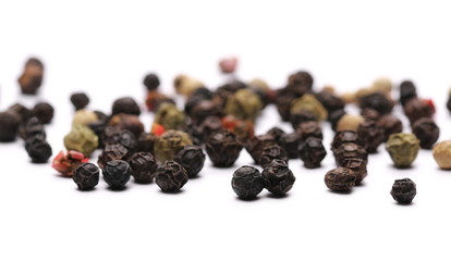 Colorful pepper isolated on white background, top view