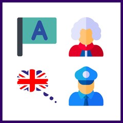 4 government icon. Vector illustration government set. flag and judge icons for government works