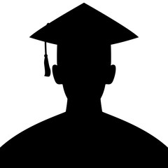 student in mantle, vector illustration,  black silhouette front 