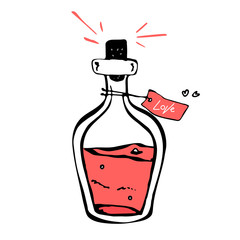 Flask with hearts icon isolated on white background. Love elixir logo. Vector illustration. Can be used for posters, postcards, business cards, web banners. Illustration. love potion. Valentine's Day