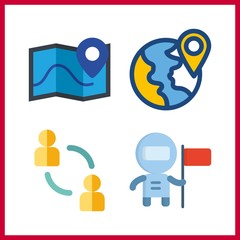 4 global icon. Vector illustration global set. astronaut and networking icons for global works