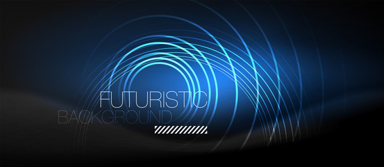 Dark abstract background with glowing neon circles