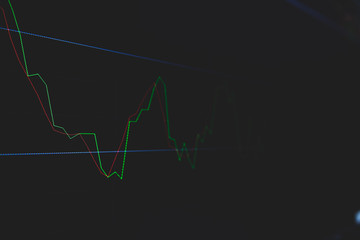 Stock market trading graph and candlestick chart on screen for businese financial investment concept. Economy trends background. Abstract finance and invest background.