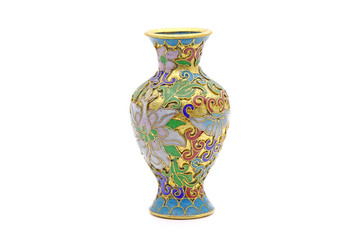 Vase : Antique Chinese Cloisonne enamel vase isolated on white background