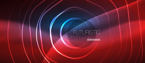 Neon glowing lines, magic energy space blue light concept, abstract background wallpaper design