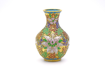 Vase : Antique Chinese Cloisonne enamel vase isolated on white background