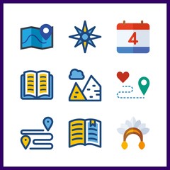 9 history icon. Vector illustration history set. map and route icons for history works
