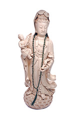 Antique Guanyin : Avalokitesvara Bodhisattva sculupture. Isolated on white background.  