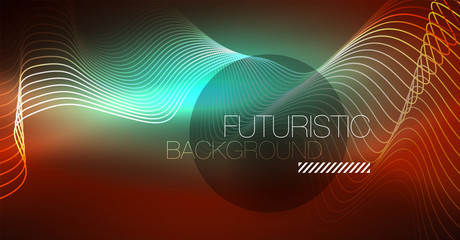 Neon lines wave background. Abstract composition