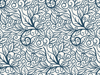 Black and white  seamless pattern with leaves