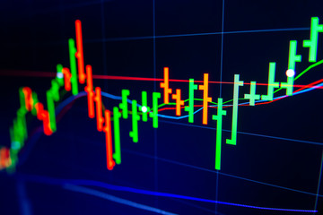 Stock exchange market graph on LED screen for business concept.