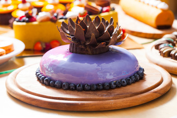 Showcase with modern dessert - cakes and sweets