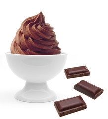 Soft chocolate ice cream or frozen yogurt in bowl isolated on white background