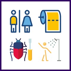 4 hygiene icon. Vector illustration hygiene set. bug and showers icons for hygiene works