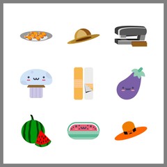 9 cut icon. Vector illustration cut set. stapler and watermelon icons for cut works