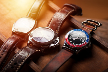 men wristwatch with leather strap