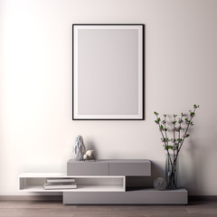 Mock up poster frame in Interior, modern style, 3D illustration - 242630767