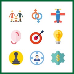 9 idea icon. Vector illustration idea set. pawn and plane icons for idea works