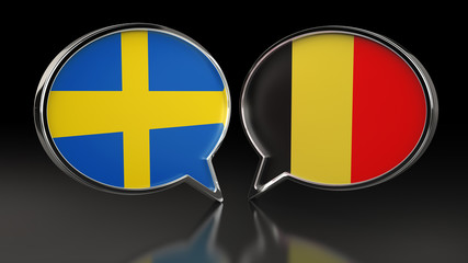Fototapeta premium Sweden and Belgium flags with Speech Bubbles. 3D illustration