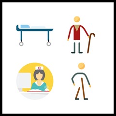 4 nursing icon. Vector illustration nursing set. wheelchair and elder icons for nursing works