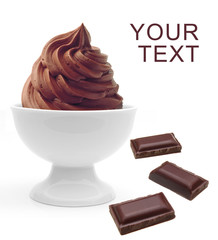 Soft chocolate ice cream or frozen yogurt in bowl isolated on white background