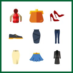 9 fashionable icon. Vector illustration fashionable set. parka and skirt icons for fashionable works