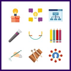 9 creative icon. Vector illustration creative set. sitemap and handwrite icons for creative works