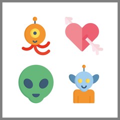 Fototapeta premium 4 character icon. Vector illustration character set. cupid and alien icons for character works