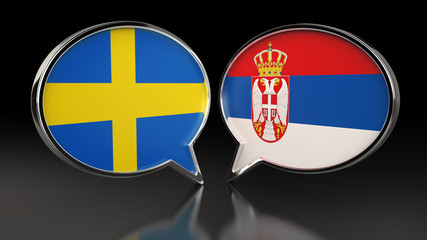 Sweden and Serbia flags with Speech Bubbles. 3D illustration