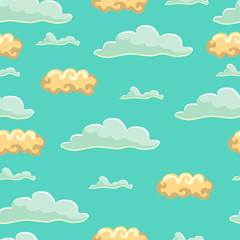 Seamless pattern with cartoon cute vector cloud
