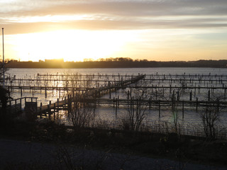 Sunset over empty marina in Southern denmark